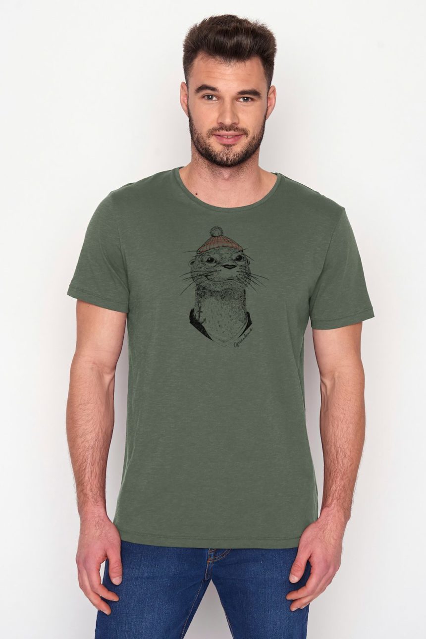 Greenbomb T-Shirt Animal Otter Olive aus Bio-Baumwolle