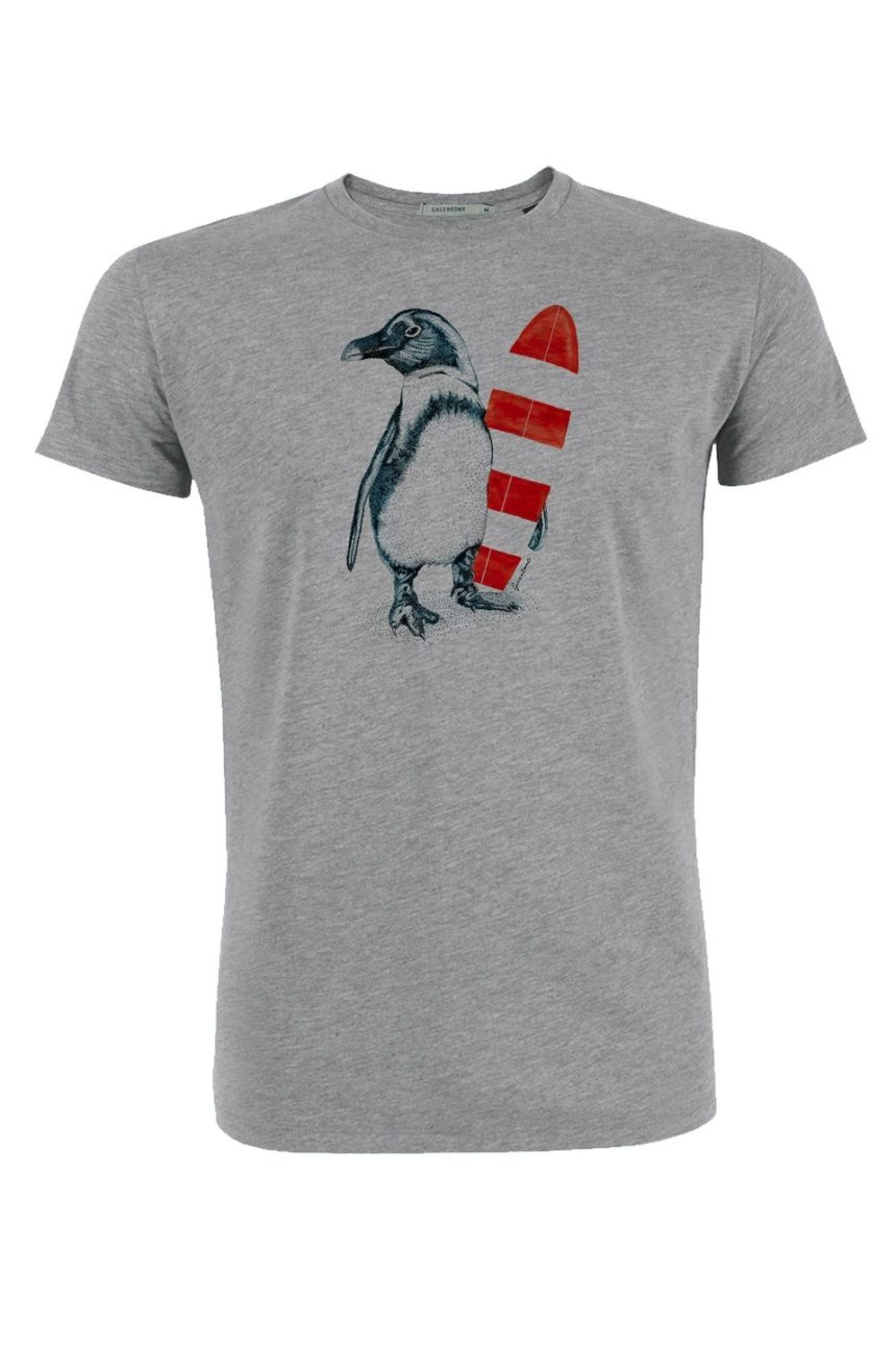 Greenbomb T-Shirt aus Bio Baumwolle Penguin Surfer grau