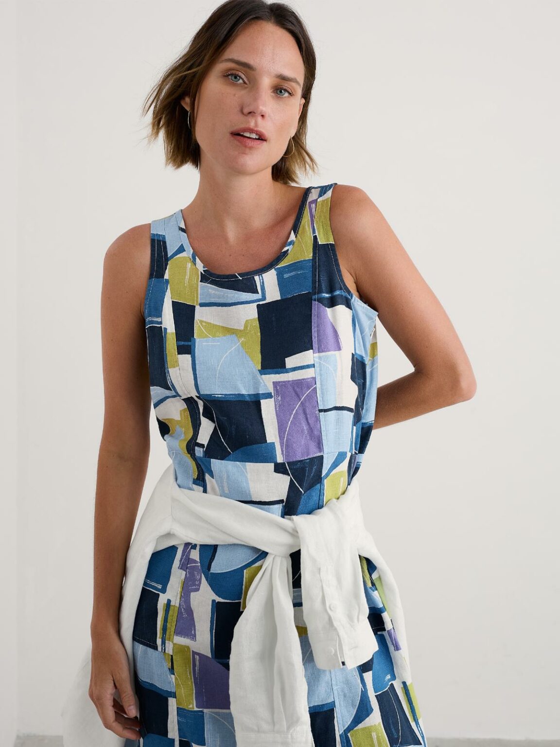 Green Black Polo Collar Self-Belted Soft Textured Patterned Dress BCBSK-25700-3400 - Böblingen main image 1